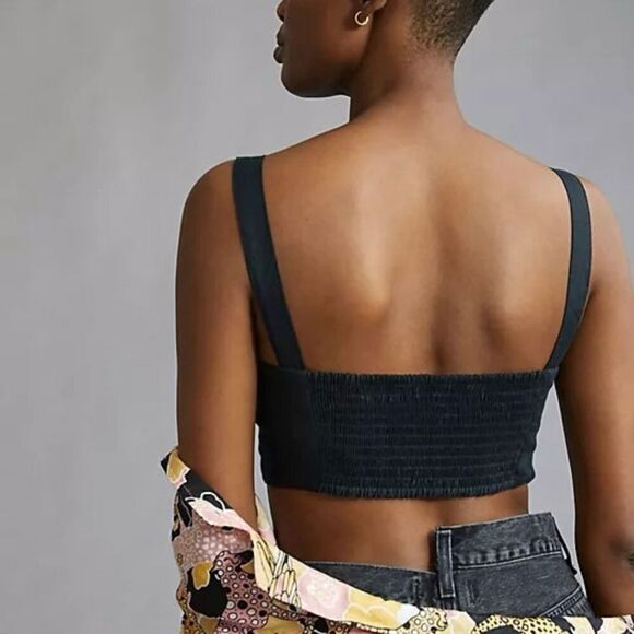 Anthropologie Maeve black linen tie front top women’s size XS - Picture 2 of 7